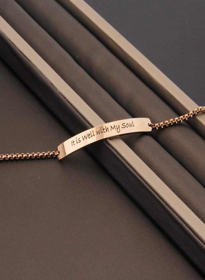 ميوسبارك سوار MYOSPARK مطبوع عليه عبارة "سلامٌ لروحي" يدوياً، سوار من الكتاب المقدس لها (ذهبي وردي) - Image 3