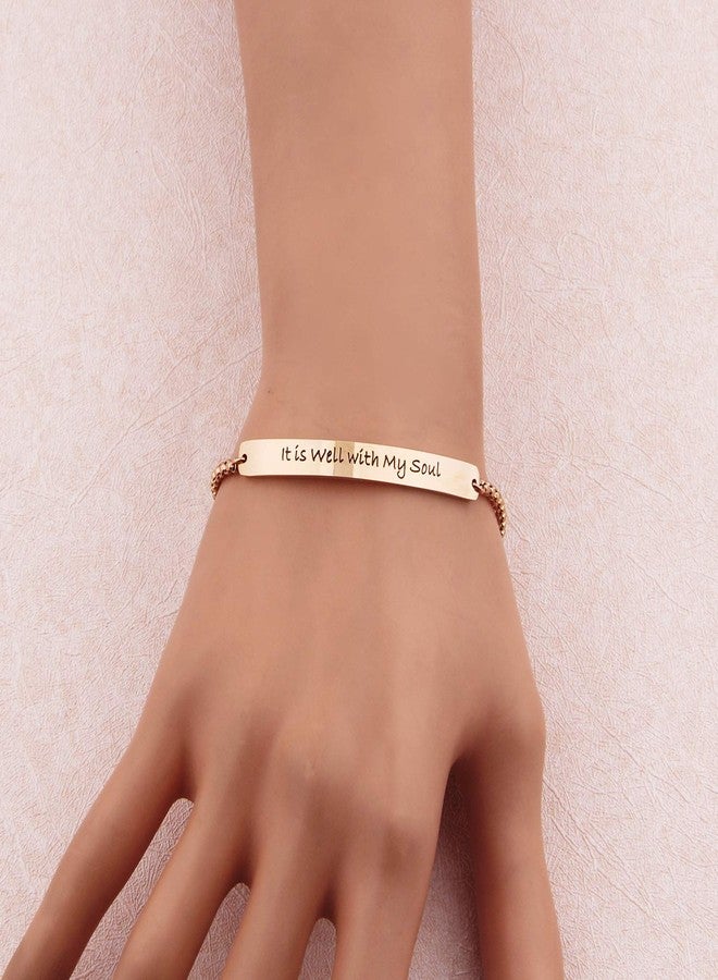 ميوسبارك سوار MYOSPARK مطبوع عليه عبارة "سلامٌ لروحي" يدوياً، سوار من الكتاب المقدس لها (ذهبي وردي) - Image 2