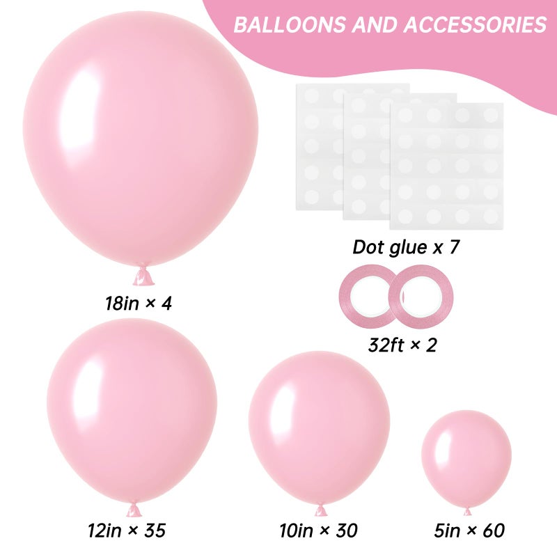 RUBFAC 129pcs Pastel Pink Balloons Different Sizes 18 12 10 5 Inches for Garland Arch, Light Pink Balloons for Birthday Valentine's Day Baby Shower Gender Reveal Wedding Party Decoration - Image 2