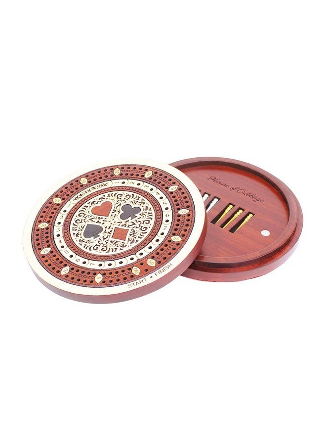 House of Cribbage - 2 Track 60 Points - Round Shape Pocket Size Wooden Travel Cribbage Board - Size 4 Inch (Maple Wood/Bloodwood) - Image 3