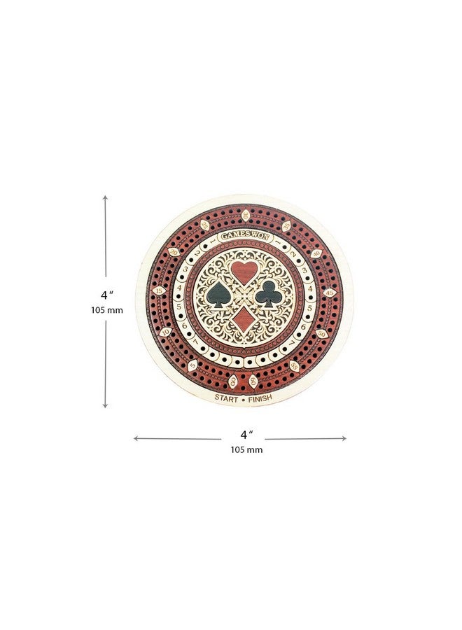 House of Cribbage - 2 Track 60 Points - Round Shape Pocket Size Wooden Travel Cribbage Board - Size 4 Inch (Maple Wood/Bloodwood) - Image 2