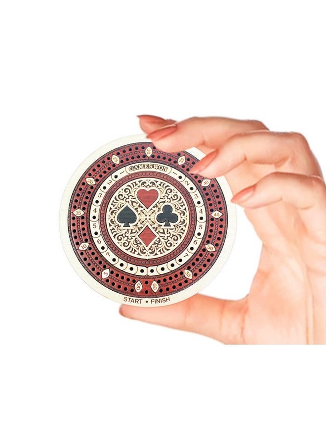 House of Cribbage - 2 Track 60 Points - Round Shape Pocket Size Wooden Travel Cribbage Board - Size 4 Inch (Maple Wood/Bloodwood) - Image 1