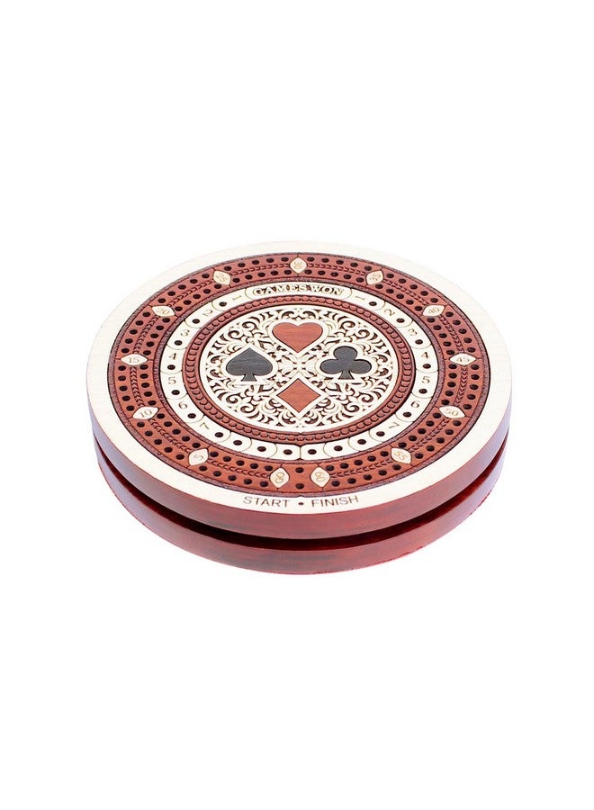 House of Cribbage - 2 Track 60 Points - Round Shape Pocket Size Wooden Travel Cribbage Board - Size 4 Inch (Maple Wood/Bloodwood) - Image 5