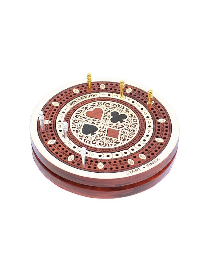 House of Cribbage - 2 Track 60 Points - Round Shape Pocket Size Wooden Travel Cribbage Board - Size 4 Inch (Maple Wood/Bloodwood) - Image 4
