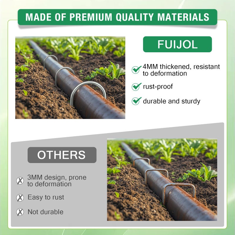 FUIJOL 8 Gauge Landscape Staples, FUIJOL 12 Inch 15 25 50 100 Pack Heavy Duty U-Shaped Landscape Stakes, Galvanized Garden Staples for Weed Barrier Stakes, Ground Cover, Irrigation Tubing, Fence (25,12 Inch) - Image 5