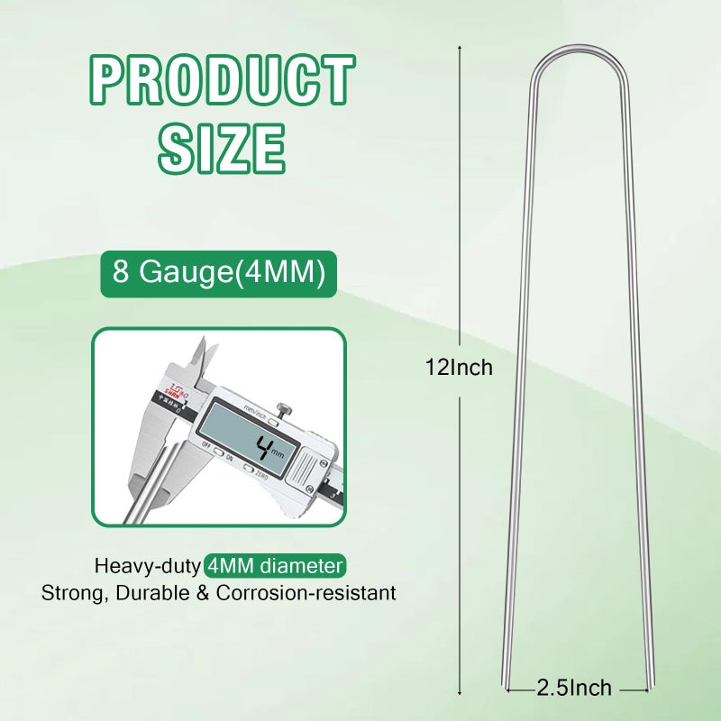 FUIJOL 8 Gauge Landscape Staples, FUIJOL 12 Inch 15 25 50 100 Pack Heavy Duty U-Shaped Landscape Stakes, Galvanized Garden Staples for Weed Barrier Stakes, Ground Cover, Irrigation Tubing, Fence (25,12 Inch) - Image 2
