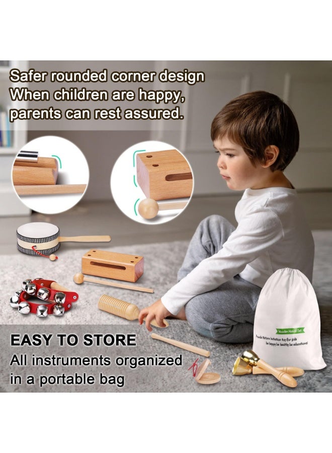 Arabest Montessori Natural Wooden Musical Instruments Set for Toddlers Preschool Educational Percussion Toys with Storage Bag, Safe Early Learning Toys for Boys Girls (3+) - Image 3