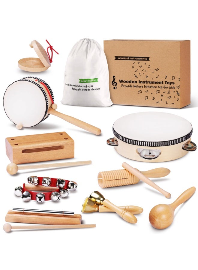 Arabest Montessori Natural Wooden Musical Instruments Set for Toddlers Preschool Educational Percussion Toys with Storage Bag, Safe Early Learning Toys for Boys Girls (3+) - Image 1