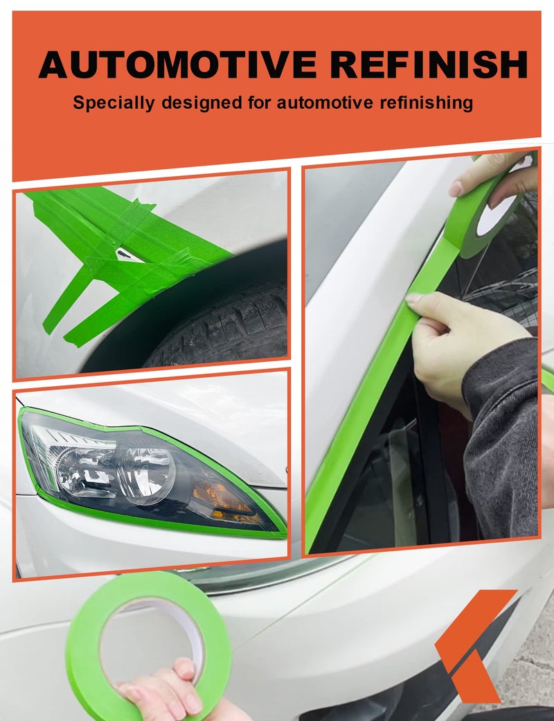 KREFINISH Painters Tape for Car - Green No Residue Automotive Masking Tape - Heat Resistant for Paint Booth, 0.7 Inches x 60 Yards, 6 Rolls - Image 5