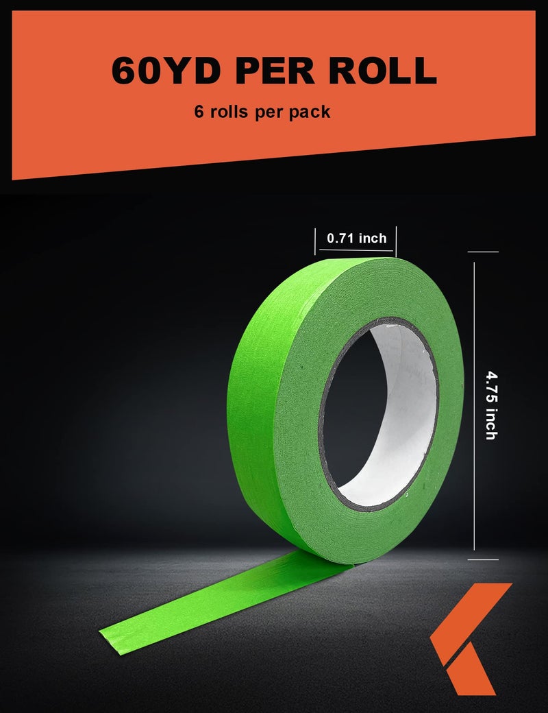 KREFINISH Painters Tape for Car - Green No Residue Automotive Masking Tape - Heat Resistant for Paint Booth, 0.7 Inches x 60 Yards, 6 Rolls - Image 2