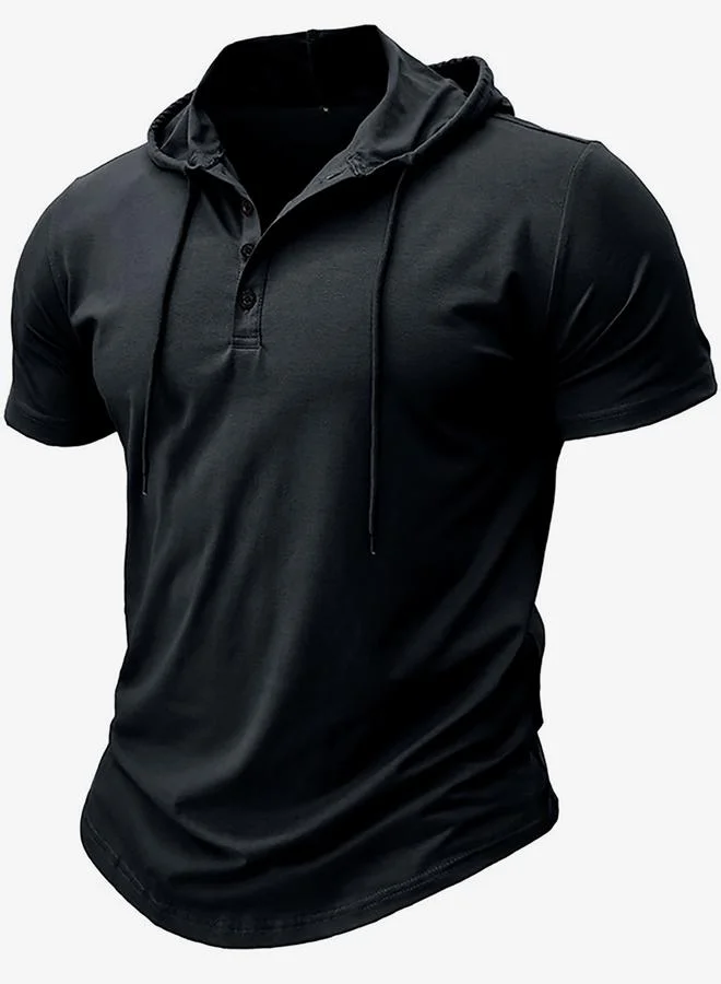 Take Two Men Half-Button Placket Hooded T-Shirt