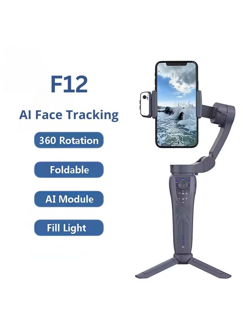 RADSUN F12 3-Axis Foldable Gimbal Stabilizer – AI Tracking, Selfie Stick Tripod, Zoom Wheel, Landscape/Portrait Mode (Black)  - Image 2