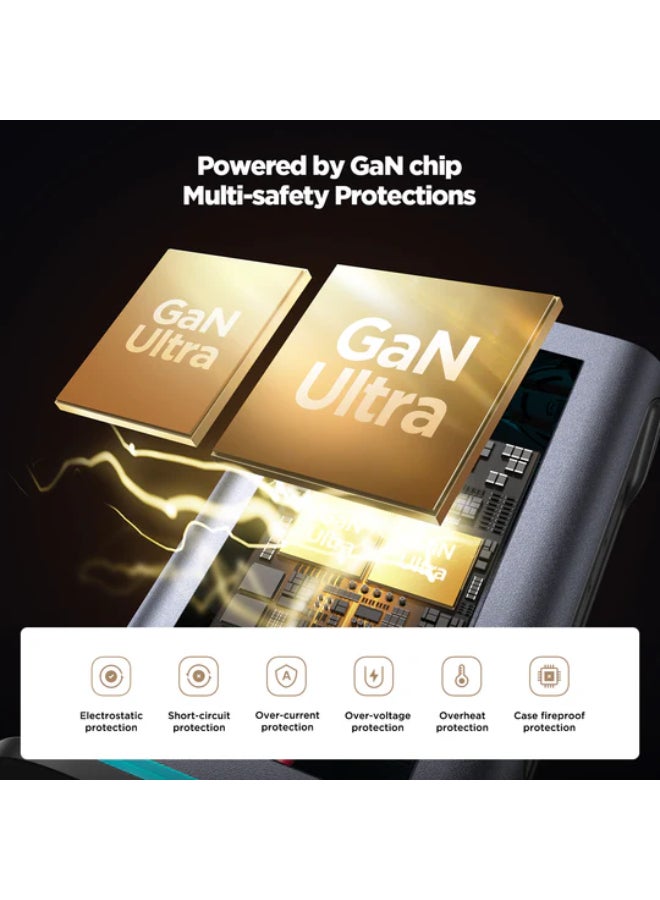 جوي روم شاحن Jr‑Tcm02 متعدد المنافذ بقوة 65 واط Gan - شحن سريع 4 منافذ USB-C + منفذي USB-A، شحن متزامن لـ 6 أجهزة، Pps 3.3-21 فولت، كفاءة Gan، كابل قابل للفصل بطول 1.5 متر، USB-C Pd وQc آمن باللون الأسود أسود - Image 5