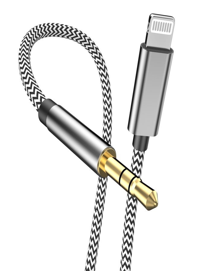 esbeecables [Apple MFi Certified] iPhone Aux Cord for Car, Lightning to 3.5 mm Headphone Jack Adapter Nylon Braided Audio Stereo Cable for iPhone 14 13 12 11 XS XR X 8 to Car Home Stereo Speaker Headphone, Silver - Image 1