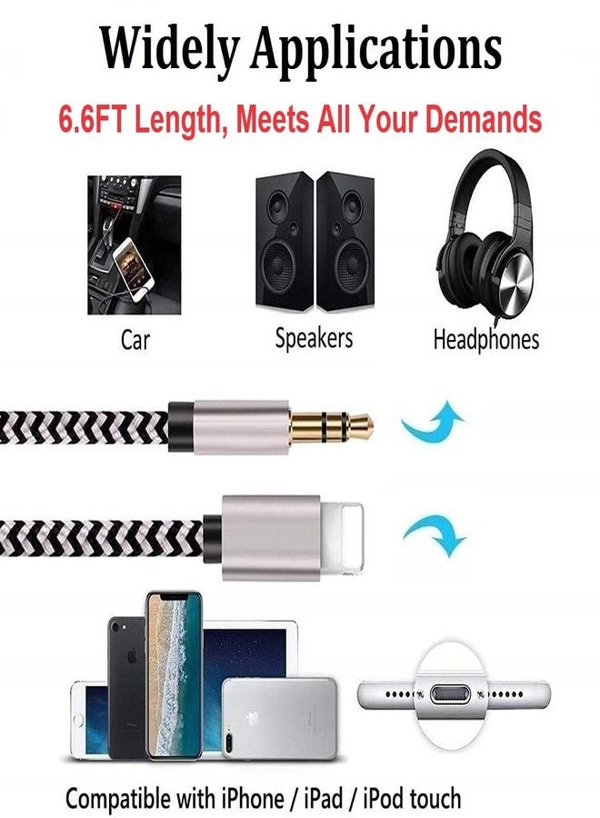 esbeecables [Apple MFi Certified] iPhone Aux Cord for Car, Lightning to 3.5 mm Headphone Jack Adapter Nylon Braided Audio Stereo Cable for iPhone 14 13 12 11 XS XR X 8 to Car Home Stereo Speaker Headphone, Silver - Image 2