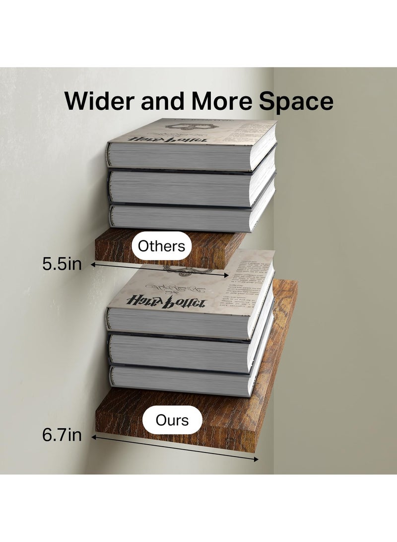 SILADEFU Rustic Wooden Wall Floating Shelves Set of 3 Brown 40cm Wall-Mounted Storage Shelves for Bathroom Bedroom Living Room Kitchen Books Display Home Organization - Image 4
