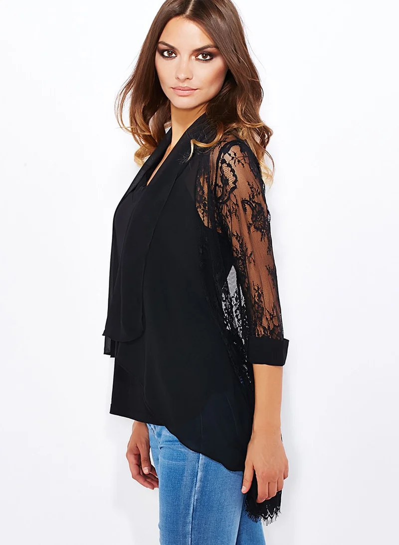 ELLA Lace Detailed Waterfall Cardigan