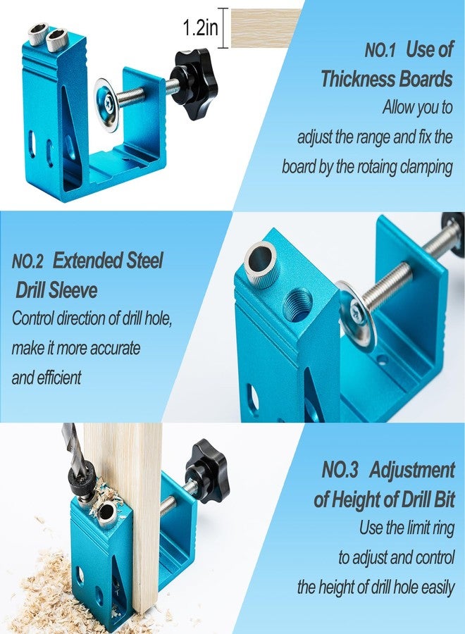 EUASOO Pocket Hole Jig Kit with Drill Guide Joint Pocket Hole Jig 15 Degree Woodworking Inclined Hole Adjustable DIY Woodworking Tools Carpentry Locator - Image 5