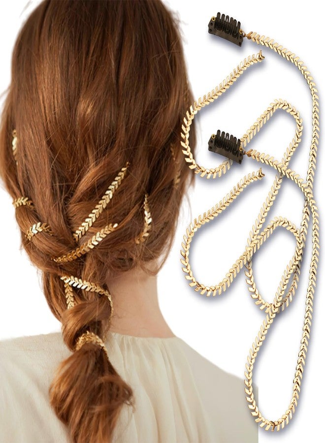 Cerun 2PCS Hair Jewelry Metal Chains for Women and Girls | Golden Wheat Chain Hairpins with Clips | Stylish Tassel Hair Charms for Braids, Ponytails, Festivals and Daily Styling Accessories - Image 1