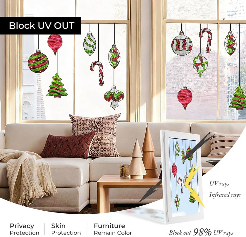 ADD.HERES Window Stickers, ‌Stained Glass Window Privacy Film, UV Blocking Static Cling for Home Kitchen Office Bathroom, Christmas Light Ball, 17.72" X 31.5" - Image 4
