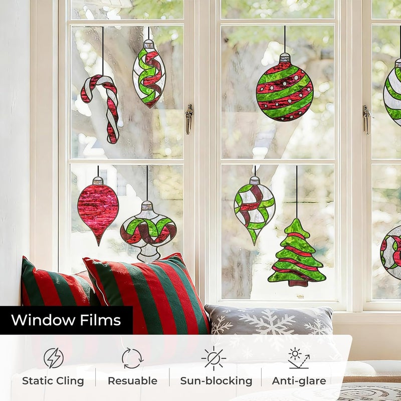 ADD.HERES Window Stickers, ‌Stained Glass Window Privacy Film, UV Blocking Static Cling for Home Kitchen Office Bathroom, Christmas Light Ball, 17.72" X 31.5" - Image 3