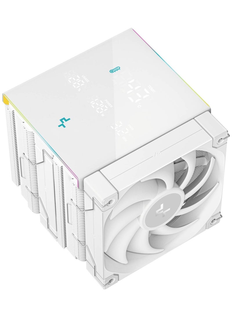 ديب كول مبرد هواء AK620 Digital Pro أبيض ثنائي البرج لوحدة المعالجة المركزية، مزود بشاشة رقمية متعددة الخطوط، ومروحتين FDB مقاس 120 مم، و6 أنابيب حرارية، وإضاءة ARGB، وغطاء علوي مغناطيسي، ويدعم Intel وAMD، وسرعات تتراوح بين 500 و1750 دورة في الدقيقة، لون أبيض | R-AK620-WHAPMN-G - Image 3