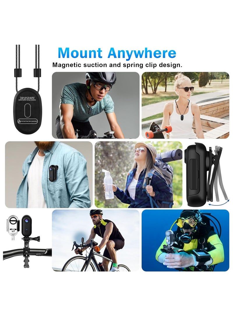 م.ا & ف'س كاميرا حركة i3 بدقة 4K، صغيرة الحجم، تُثبّت في أي مكان، كاميرا صغيرة للجسم مع مشبك زنبركي، تسجيل فيديو محمول، تسجيل من منظور الشخص الأول بدون استخدام اليدين، كاميرا خوذة لركوب الدراجات النارية (بطاقة 64 جيجابايت، لون أسود) - Image 4