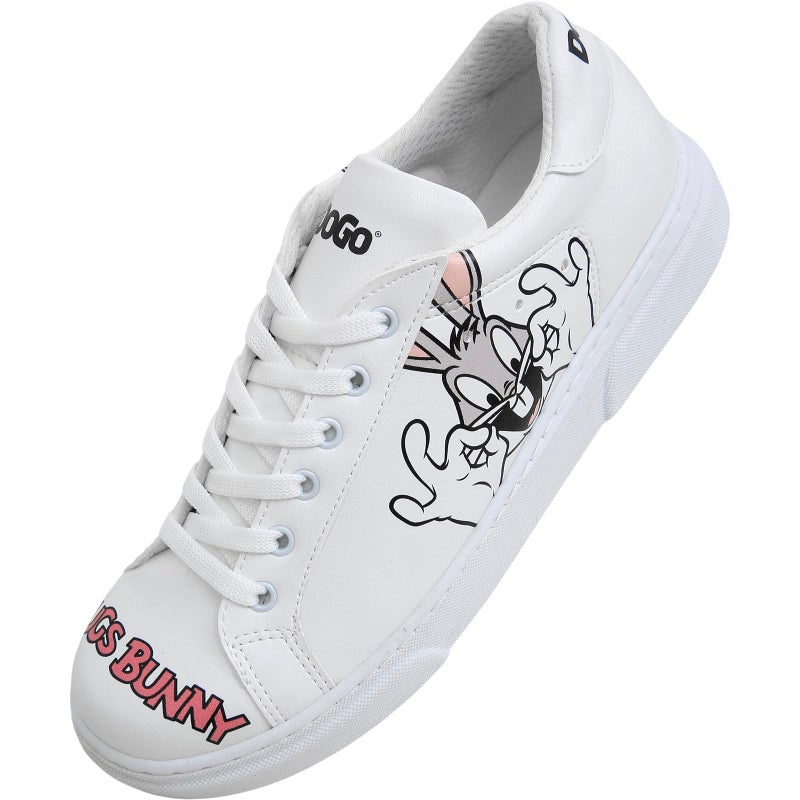 DOGO White Sneakers for Women Handmade Womens Fashion Sneakers Vegan Leather and Unique Design Comfortable Shoes for Women Ace Sneakers Whats Up Doc Bugs Bunny Design Size 55 - Image 2