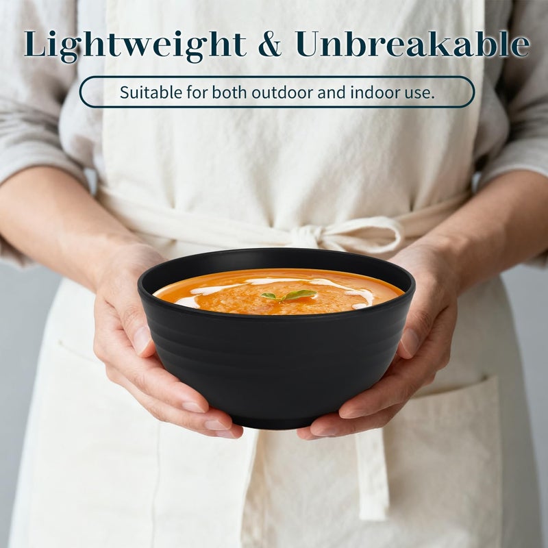 BUSOKIP Cereal Bowls 26 OZ, Unbreakable Wheat Straw Bowl 8 PCS, Reusable Plastic Bowl Set, Microwave and Dishwasher Safe Kitchen bowls for Serving, Dinner, Soup, Snack, Fruit - Black - Image 5
