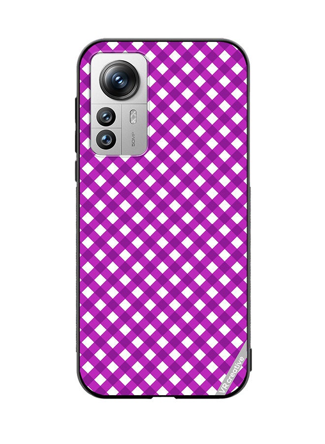 VR CREATIVE Protective Case Cover For Xiaomi 12 Pro Seamless Plaid Purple Design Multicolour - Image 1
