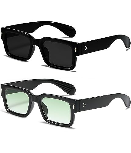 EYLRIM Square Frame Sunglasses for Women Men Trendy Chunky Rectangle Sun Glasses Black Shades UV400 Protection2 Pack BlackGreyBlackGradient Green - Image 1