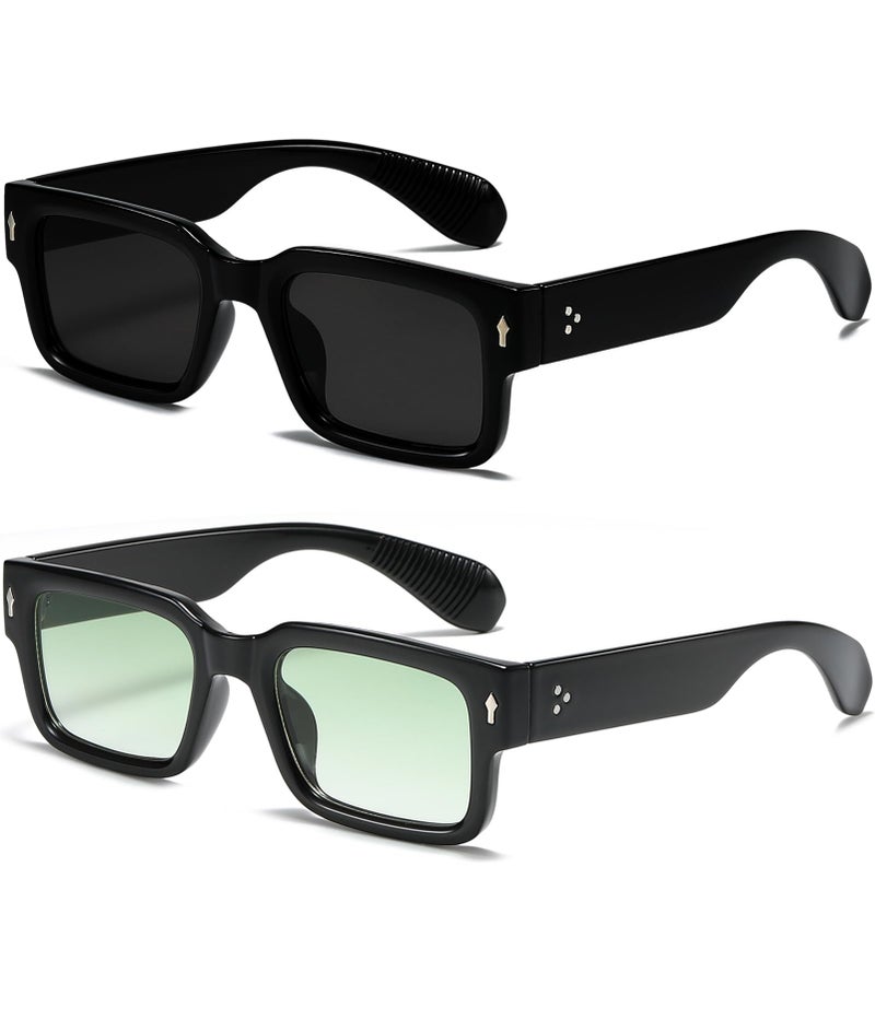 EYLRIM Square Frame Sunglasses for Women Men Trendy Chunky Rectangle Sun Glasses Black Shades UV400 Protection2 Pack BlackGreyBlackGradient Green - Image 2