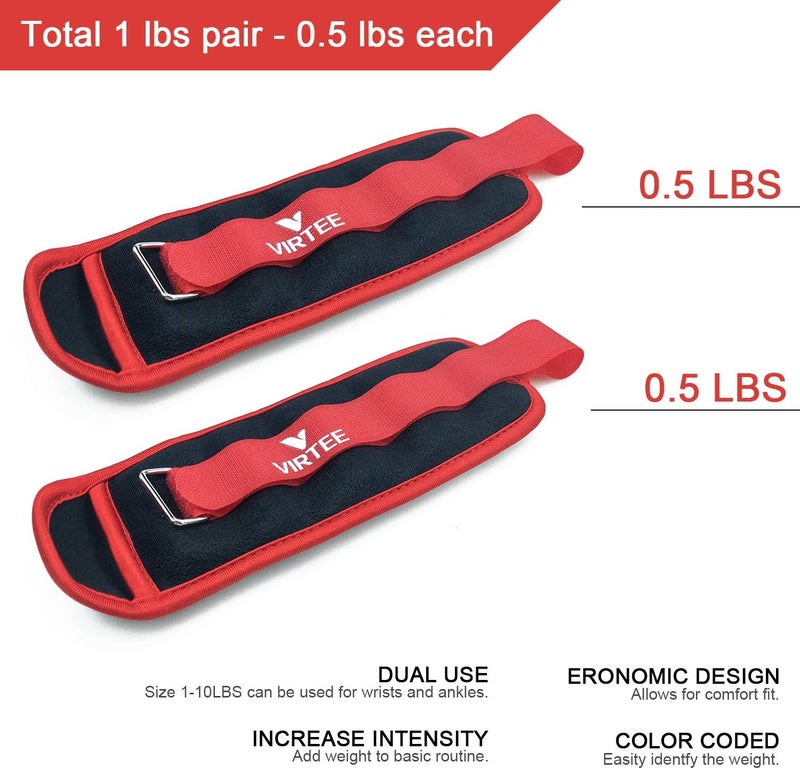 Virtee Ankle/Wrist Weights for Women, Men, Kids - Arm Leg Weights Set with Adjustable Strap - Running, Jogging, Gymnastic, Physical Therapy, Fitness - Choice of 1 lb 2 lbs 3 lbs 4 lbs 6 lbs 8 lbs 10 lbs - Image 2