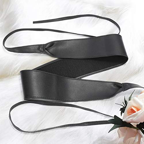 Werforu 4 Pack WERFORU Women Obi Belt PU Leather Self Tie Wrap Wide Waistband Boho Belt for Costumes, Black+White+Brown+Coffee, Suit for Waist Size 33"-38" - Image 4