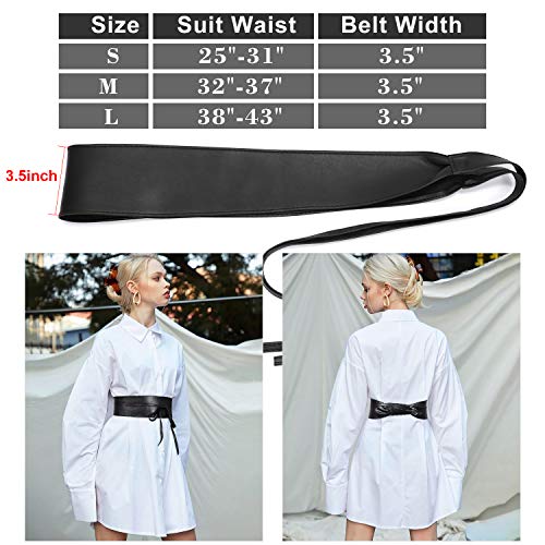 Werforu 4 Pack WERFORU Women Obi Belt PU Leather Self Tie Wrap Wide Waistband Boho Belt for Costumes, Black+White+Brown+Coffee, Suit for Waist Size 33"-38" - Image 5
