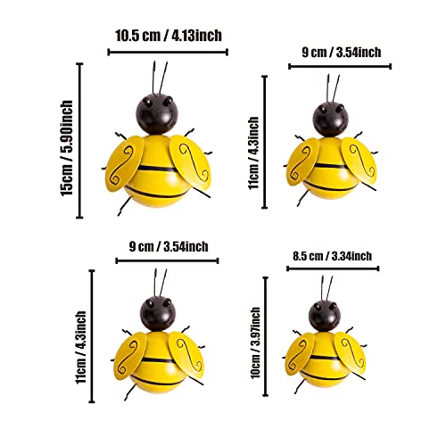 Yungeln Metal Wall Art, 4PCS Metal Bumble Bee Wall Decor, 3D Iron Bee Art Sculpture Hanging Wall Decorations for Outdoor Home Garden - Image 2