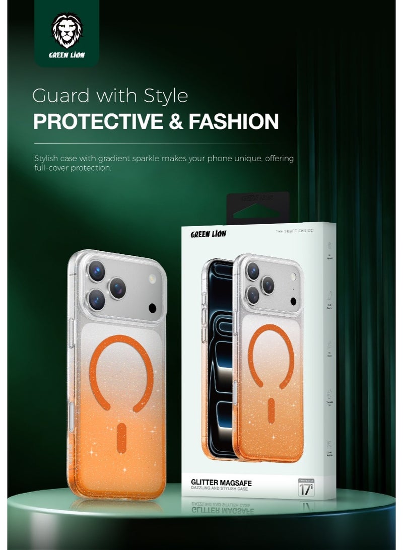 GREEN LION iPhone 17 Pro Max MagSafe Case Glitter with Camera Protection & Comfortable Grip / Anti Yellowing Back Cover / Anti Fingerprint / Enduring Clarity / Ultra Slim & Lightweight - Orange - Image 3