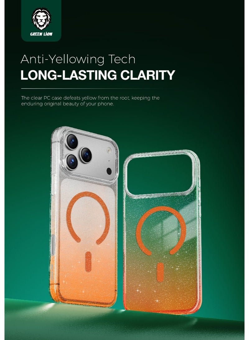 GREEN LION iPhone 17 Pro Max MagSafe Case Glitter with Camera Protection & Comfortable Grip / Anti Yellowing Back Cover / Anti Fingerprint / Enduring Clarity / Ultra Slim & Lightweight - Orange - Image 2