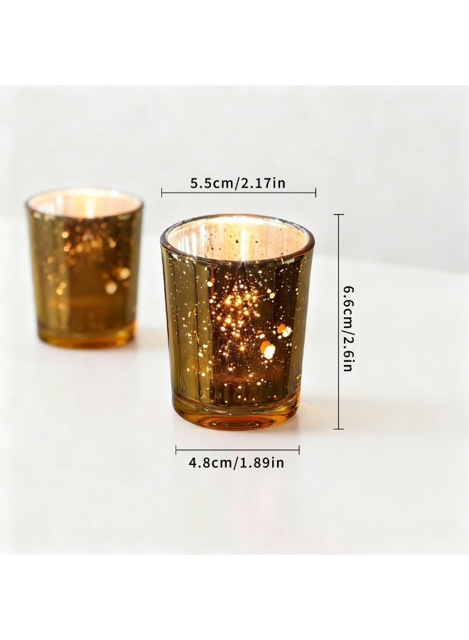 SKYLINK 12Pack Gold Glass Votive Candle Holders, Tealight Candle Holders Sparkle Glass Candle Cups for Weddings, Holiday Tablescapes, Centerpieces & Home Decor - Image 2