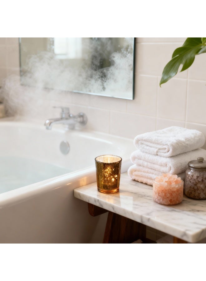 SKYLINK 12Pack Gold Glass Votive Candle Holders, Tealight Candle Holders Sparkle Glass Candle Cups for Weddings, Holiday Tablescapes, Centerpieces & Home Decor - Image 3