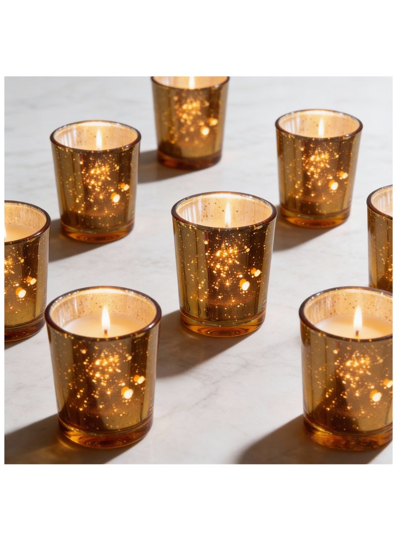 SKYLINK 12Pack Gold Glass Votive Candle Holders, Tealight Candle Holders Sparkle Glass Candle Cups for Weddings, Holiday Tablescapes, Centerpieces & Home Decor - Image 1