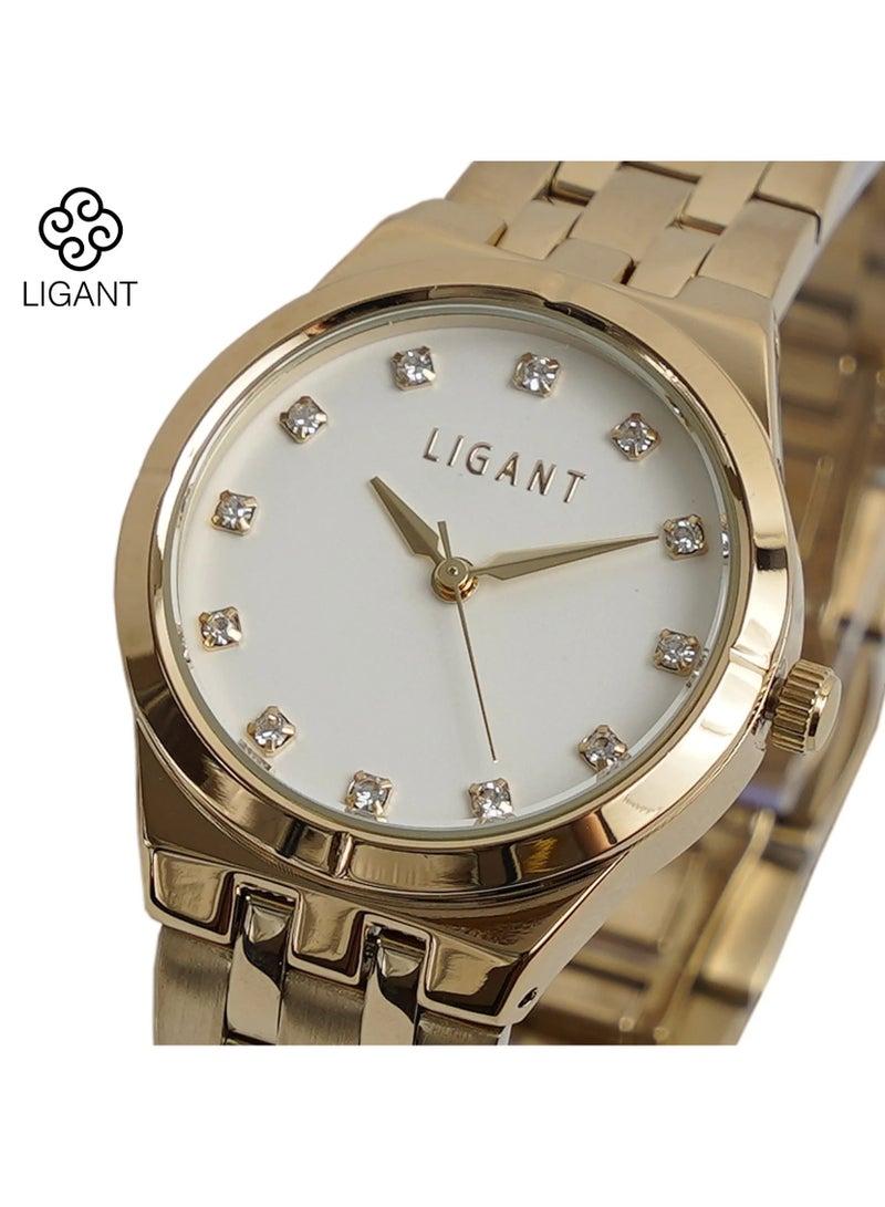 LIGANT Luxury Women's Stainless Steel Watch in Royal Gold - Elegant Modern Design - Rust Resistant Metallic Wristwatch for Events & Gala - Image 2