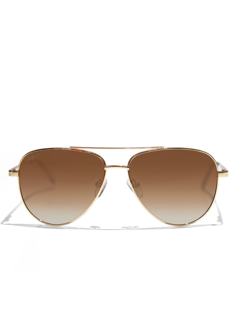 selfie Selfie Polarized Brown Lense Gold Metal Frame Sunglasses, SE8286-C5  - Image 1