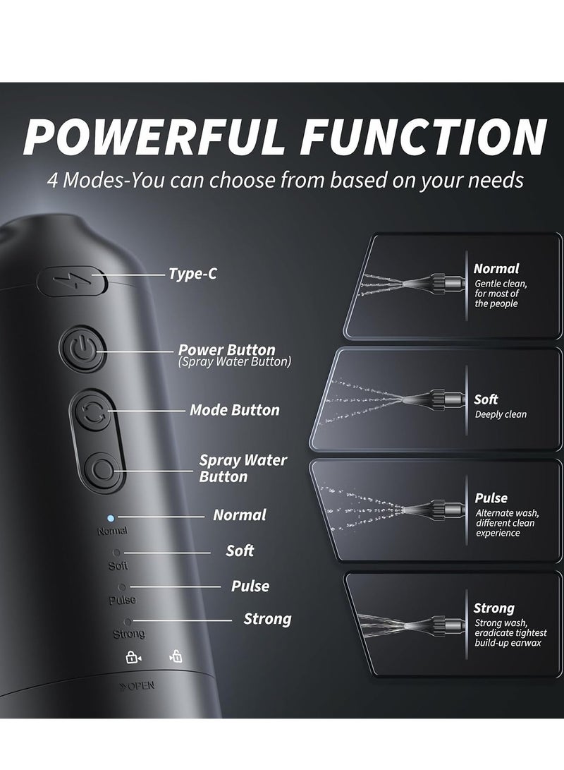 Fanski Ear Wax Removal Kit ,Water Powered Ear Cleaner with 4 Pressure Modes, Ear Irrigation Flushing System Waterproof Electric Ear Cleaning Tool for Adults & Kids with Basin & 10 Tips(Black)  - Image 5