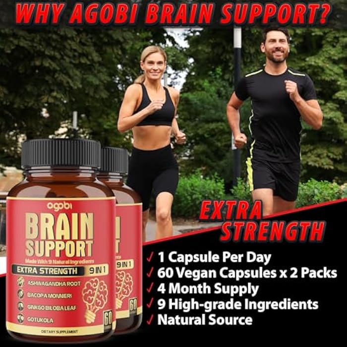 agobi 9in1 Brain Support Supplement - 2 Packs 60 Counts Blended Ashwagandha, Panax Ginseng, Gotu Kola, Ginkgo, Black Pepper & More - Accuracy, Focus, Memory & Energy Production Support - Image 5
