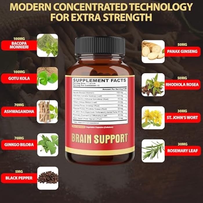 agobi 9in1 Brain Support Supplement - 2 Packs 60 Counts Blended Ashwagandha, Panax Ginseng, Gotu Kola, Ginkgo, Black Pepper & More - Accuracy, Focus, Memory & Energy Production Support - Image 2