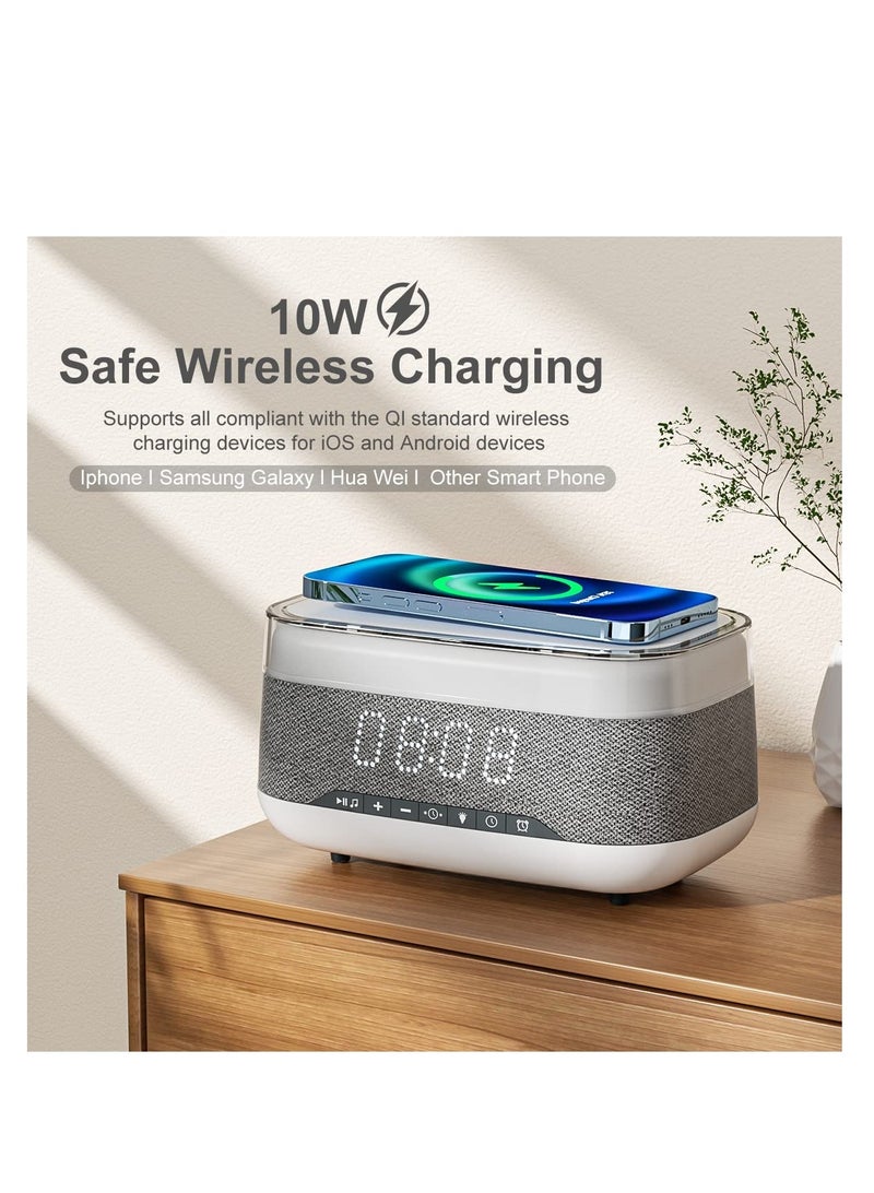 Excefore Bluetooth Speaker with Digital Alarm Clock, Fast Wireless Charger, All-in-One Digital Alarm Clock with 7-Color Night Light, 3 Level Dimmer, 12/24H Format & Adjustable Volume, for Bedroom, Desk - Image 3