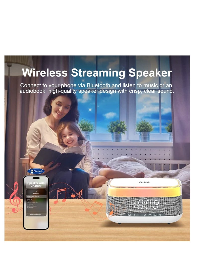 Excefore Bluetooth Speaker with Digital Alarm Clock, Fast Wireless Charger, All-in-One Digital Alarm Clock with 7-Color Night Light, 3 Level Dimmer, 12/24H Format & Adjustable Volume, for Bedroom, Desk - Image 4