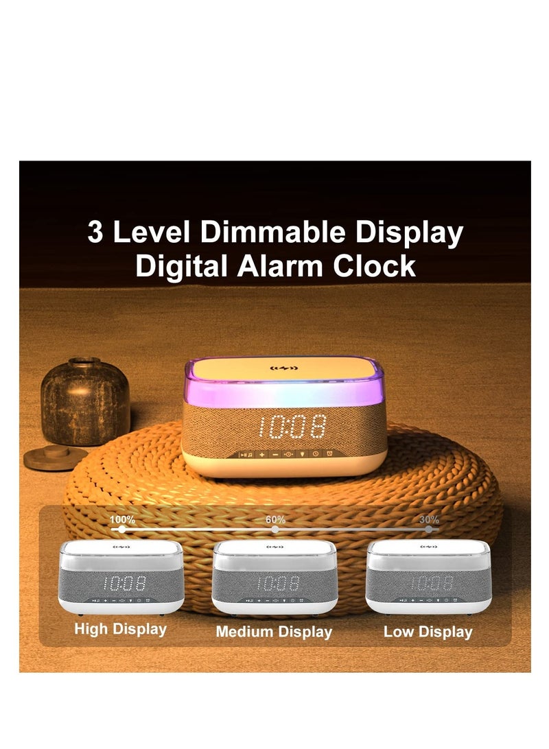 Excefore Bluetooth Speaker with Digital Alarm Clock, Fast Wireless Charger, All-in-One Digital Alarm Clock with 7-Color Night Light, 3 Level Dimmer, 12/24H Format & Adjustable Volume, for Bedroom, Desk - Image 5