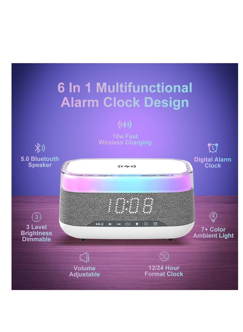 Excefore Bluetooth Speaker with Digital Alarm Clock, Fast Wireless Charger, All-in-One Digital Alarm Clock with 7-Color Night Light, 3 Level Dimmer, 12/24H Format & Adjustable Volume, for Bedroom, Desk - Image 2